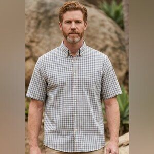 L.L. Bean SZ L Ranch Preppy Short Sleeve Plaid Chest Pocket Button Down Collar